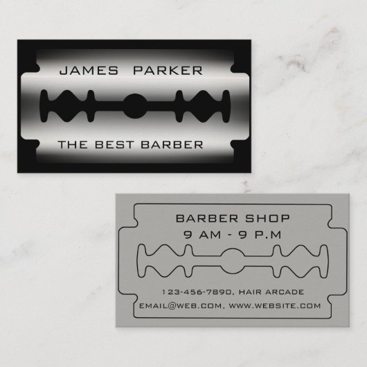 理容師のモダンなかみそりの刃のサロンの美容師 名刺 (正面/裏面)