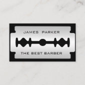 理容師のモダンなかみそりの刃のロゴの美容師 名刺 (正面)