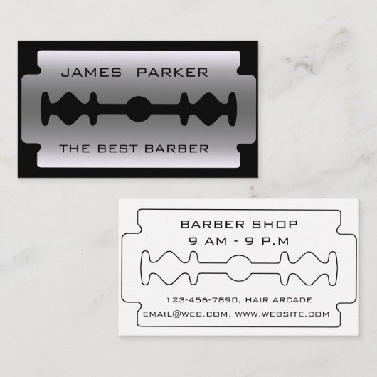 理容師のモダンなかみそりの刃のロゴの美容師 名刺 (正面/裏面)