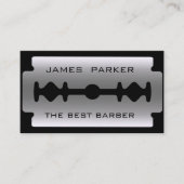 理容師のモダンなかみそりの刃のロゴの美容師 名刺 (正面)