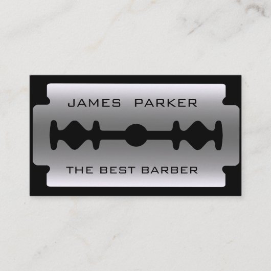 理容師のモダンなかみそりの刃のロゴの美容師 名刺 (正面)