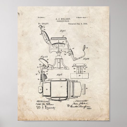 理容師の椅子特許 – 古い外観 ポスター (正面)