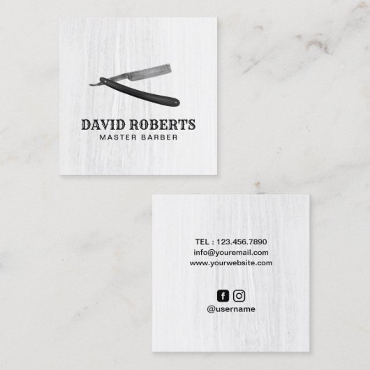理容師の理髪店かみそりの美容師のミニマリスト スクエア名刺 (正面/裏面)