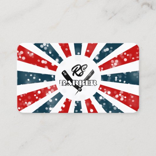 理容師はロゴ付きの青と赤のストライプを輝かせる 名刺 (正面)