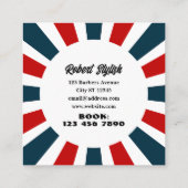理容師はロゴ付き青と赤ストライプのレンズを光線 スクエア名刺 (裏面)