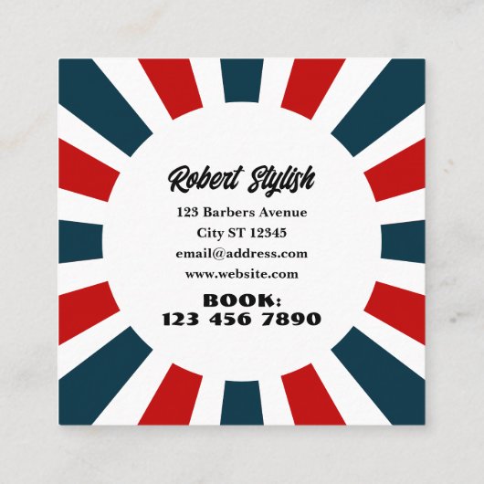 理容師はロゴ付き青と赤ストライプのレンズを光線 スクエア名刺 (裏面)