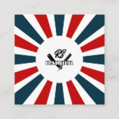 理容師はロゴ付き青と赤ストライプのレンズを光線 スクエア名刺 (正面)