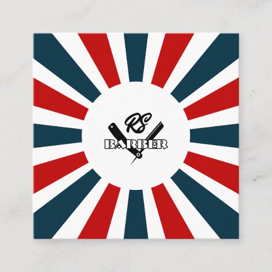 理容師はロゴ付き青と赤ストライプのレンズを光線 スクエア名刺 (正面)