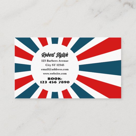 理容師はロゴ付き青と赤ストライプのレンズを光線 名刺 (裏面)