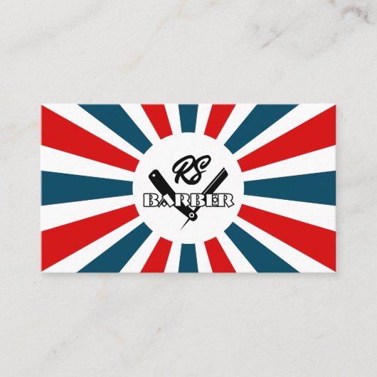 理容師はロゴ付き青と赤ストライプのレンズを光線 名刺 (正面)