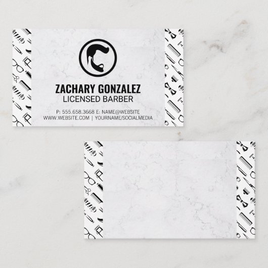 理容師ひげロゴ | 理容師ツールパターン大理石 ロイヤリティカード (正面/裏面)