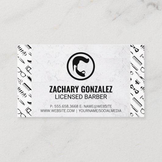 理容師ひげロゴ | 理容師ツールパターン大理石 ロイヤリティカード (正面)