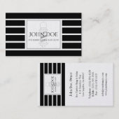 理容師または美容師の黒のストライププラチナ紙 名刺 (正面/裏面)