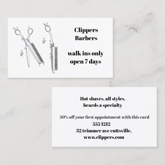 理容師または美容院のための名刺 予約カード (正面/裏面)