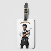 *理容師をテーマにした荷札、 ラゲッジタグ (正面縦)