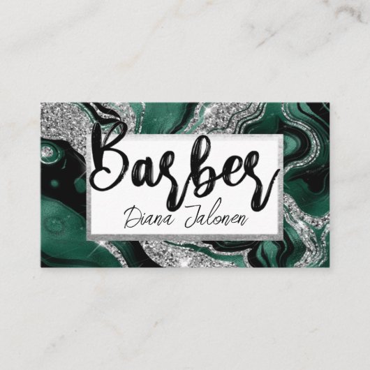 理容師アポイントメントリマインダーシルバーグリーンマーブル 名刺 (正面)