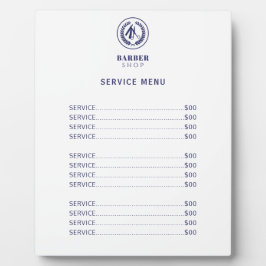 理容師エレガントショップの白と海軍の献立価格表 フォトプラーク