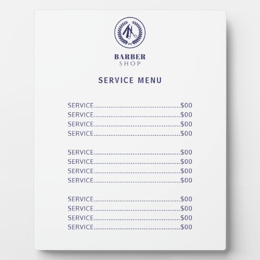 理容師エレガントショップの白と海軍の献立価格表 フォトプラーク (正面)