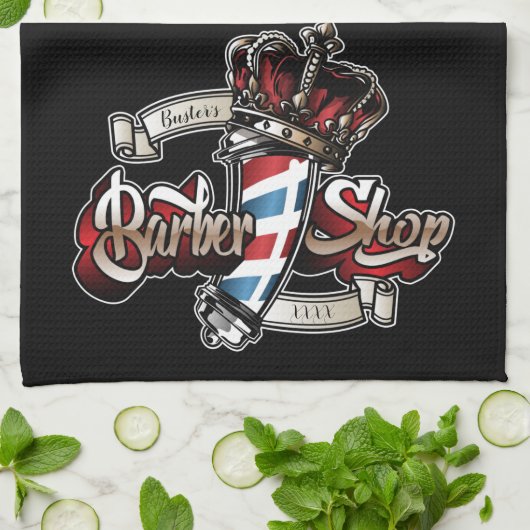 理容師エレガントポールとクラウンのパーソナライズ キッチンタオル (折り畳み)