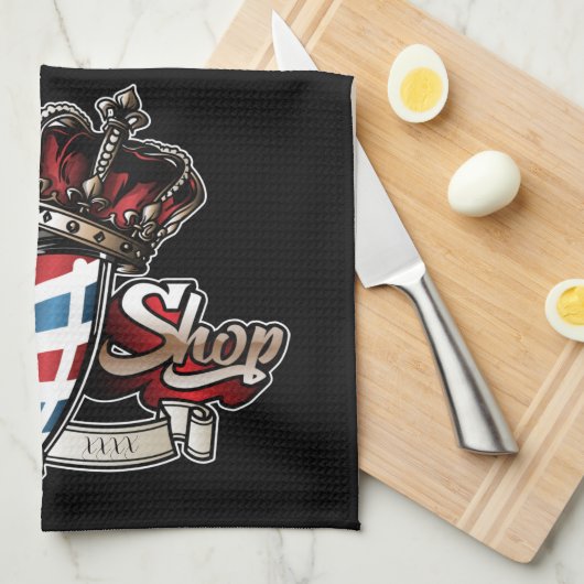 理容師エレガントポールとクラウンのパーソナライズ キッチンタオル (四つ折り)