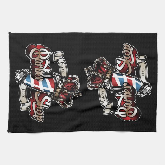 理容師エレガントポールとクラウンのパーソナライズ キッチンタオル (横)