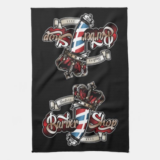 理容師エレガントポールとクラウンのパーソナライズ キッチンタオル (縦)