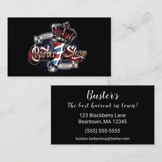 理容師エレガントポールとクラウンのパーソナライズ 名刺 (正面/裏面)