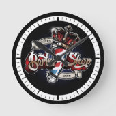 理容師エレガントポールとクラウンロゴのパーソナライズ ラウンド壁時計 (正面)