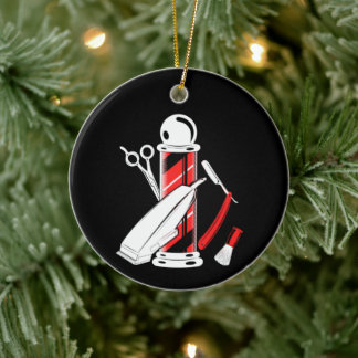 理容師オーナメント理容師ポールクリスマスオーナメント セラミックオーナメント