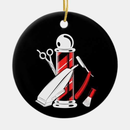 理容師オーナメント理容師ポールクリスマスオーナメント セラミックオーナメント (正面)