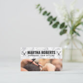 理容師カット髪 | サロン鋏 名刺 (スタンド正面)