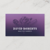 理容師カミソリ&バラロゴバーバーショップパープルヘア 名刺 (正面)