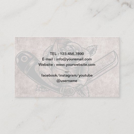 理容師カミソリ&バラロゴバーバーショップ美容師 名刺 (裏面)