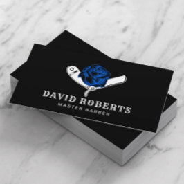 理容師カミソリ&ブルーバラバーバーショップブラックヘア 名刺