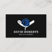 理容師カミソリ&ブルーバラバーバーショップブラックヘア 名刺 (正面)