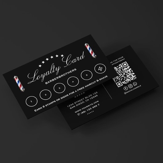 理容師クラシックポールブラックバーバーショップアポイントメント 名刺