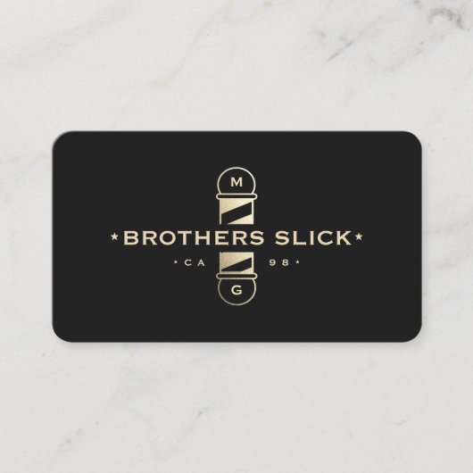 理容師クラシック金ゴールドポールバーバーショップブラックロイヤリティ 名刺 (正面)