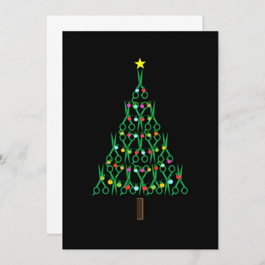 理容師クリスマスツリーのヘアーカッタースタイリストギフト 招待状 (正面/裏面)