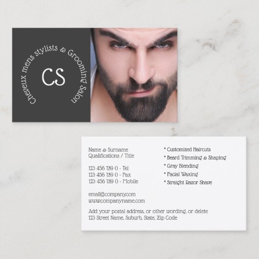 理容師グルーミングサロン|ひげを生やしたDIYフォトマン 名刺 (正面/裏面)