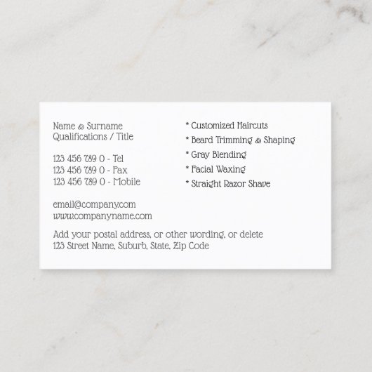 理容師グルーミングサロン|ひげを生やしたDIYフォトマン 名刺 (裏面)