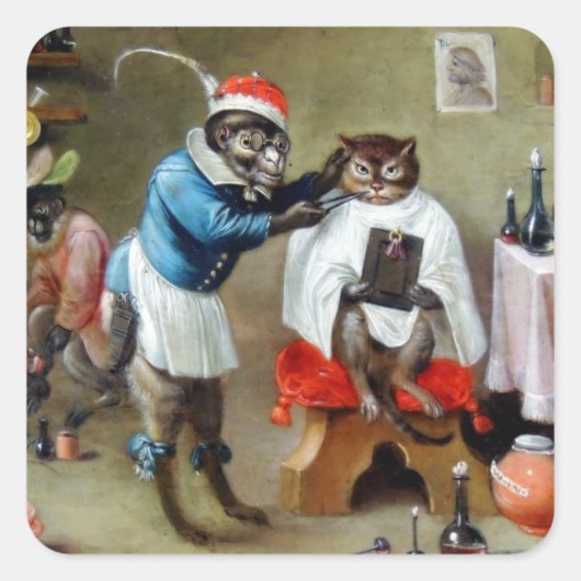 理容師サル スクエアシール (正面)