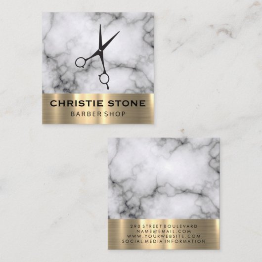 理容師サロンシアーズマーブル金ゴールドトリム スクエア名刺 (正面/裏面)