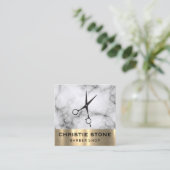 理容師サロンシアーズマーブル金ゴールドトリム スクエア名刺 (スタンド正面)