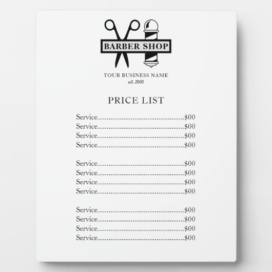理容師サロンプロフェッショナル価格表サービスメニュー フォトプラーク (正面)