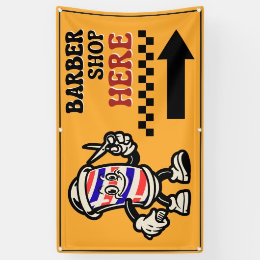 理容師ショップはこちら矢印ターン右フェンス広告 横断幕 (縦)