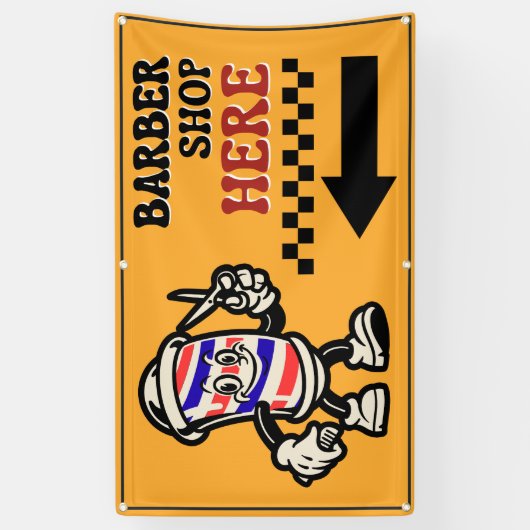 理容師ショップはこちら矢印ターン離れフェンス広告 横断幕 (縦)