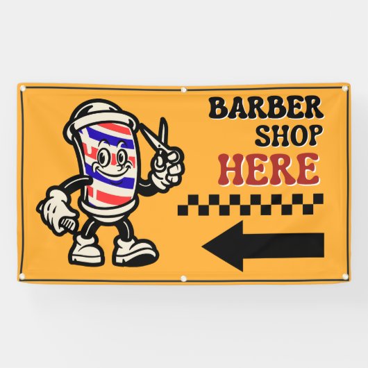 理容師ショップはこちら矢印ターン離れフェンス広告 横断幕 (横)