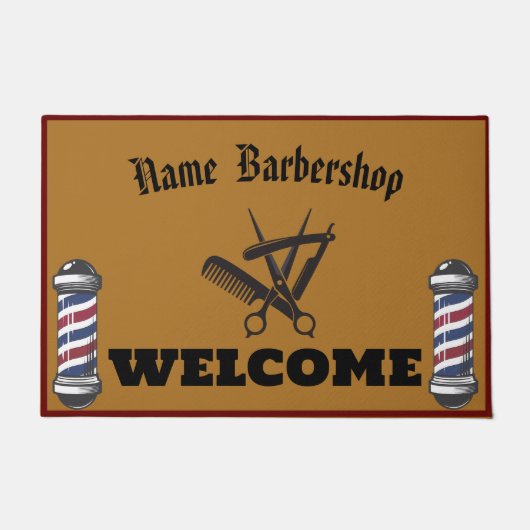 理容師ショップウェルカムバーバーショップヘアスタイルDIY名 ドアマット (正面)