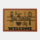 理容師ショップウェルカムバーバーショップヘアスタイルDIY名 ドアマット (正面)
