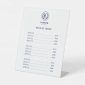 理容師ショップエレガントホワイト&ネイビーサービスメニュー 台座サイン (正面)